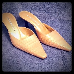 Donald J Pliner "Lace" Gold Leather Mules